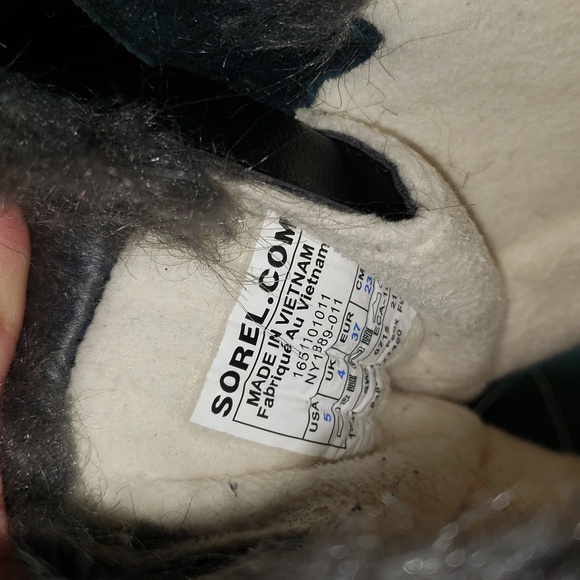 Sorel Tofino Boots Suede Leather fur Black blue gray 5 6.5 - Picture 8 of 8